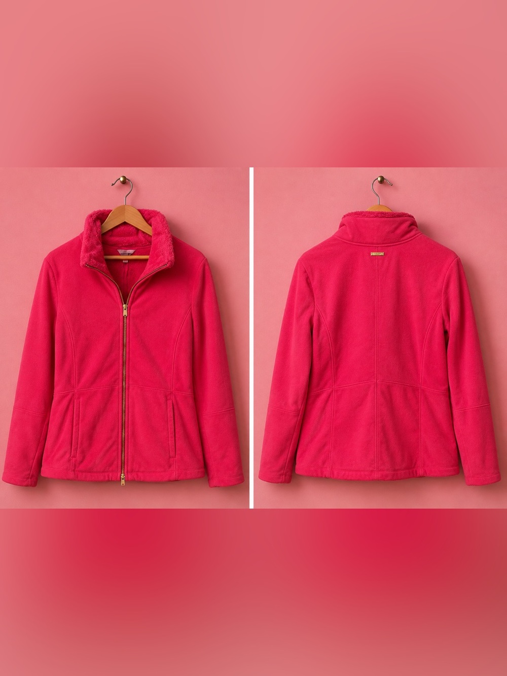 Lilly Pulitzer Grace Jacket XL Pomegranate Pink Fleece Full Zip Gold Hardware - Picture 3 of 10
